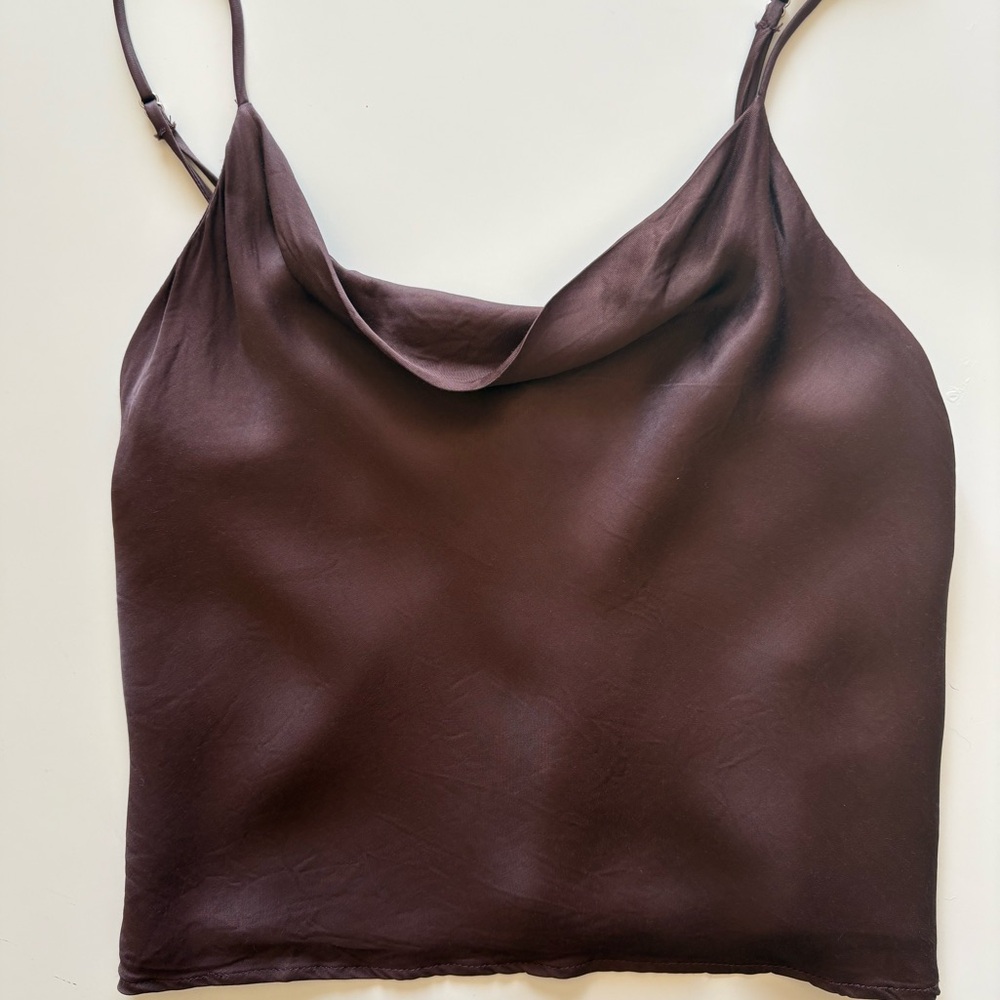 Zara Brown Satin Cowl Neck Cami Size Small
